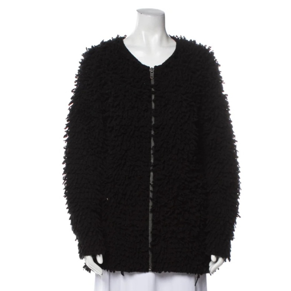 Helmut Lang black wool faux fur jacket